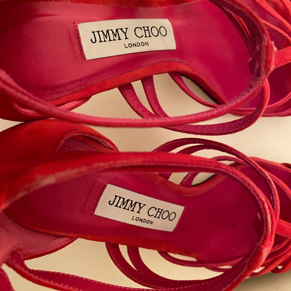 EUC JIMMY CHOO Red Suede Sandals IT 38 Fits like US 7 - Picture 9 of 11